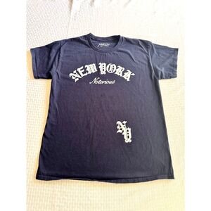 Popular Poison New York Notorious Graphic Tee Navy Mens Large Y2K Streetwear
